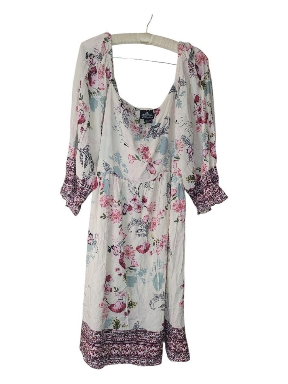 Fairycore Garden Party Angie Floral Boho Mini Dress Puff Sleeve 1X - Picture 1 of 4